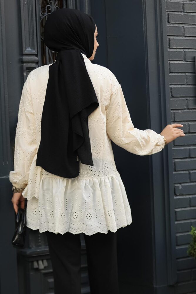 Güpürlü Bej Tesettür Tunik 13761BEJ - 3