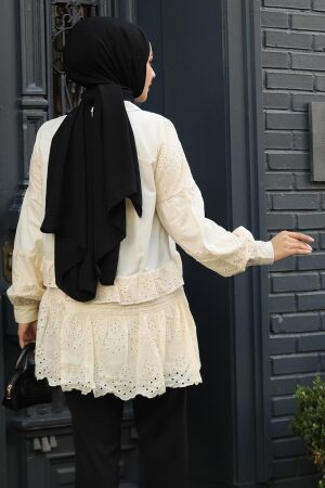 Güpürlü Bej Tesettür Tunik 14221BEJ - 2