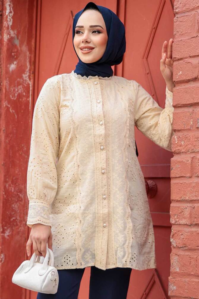 Güpürlü Bej Tesettür Tunik 20012BEJ - NEVA STYLE