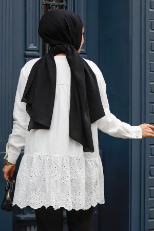 Güpürlü Beyaz Tesettür Tunik 14241B - 3