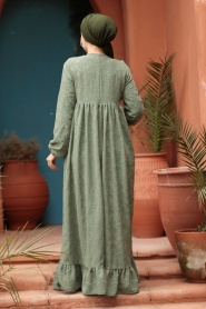 Güpürlü Çağla Yeşili Tesettür Elbise 23201CY - Thumbnail