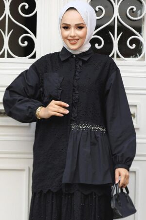 Güpürlü Siyah Tesettür Tunik 14261S - NEVA STYLE