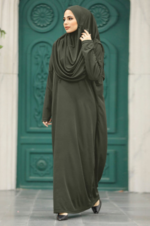 Haki Tesettür Namaz Elbisesi 18301HK - 2