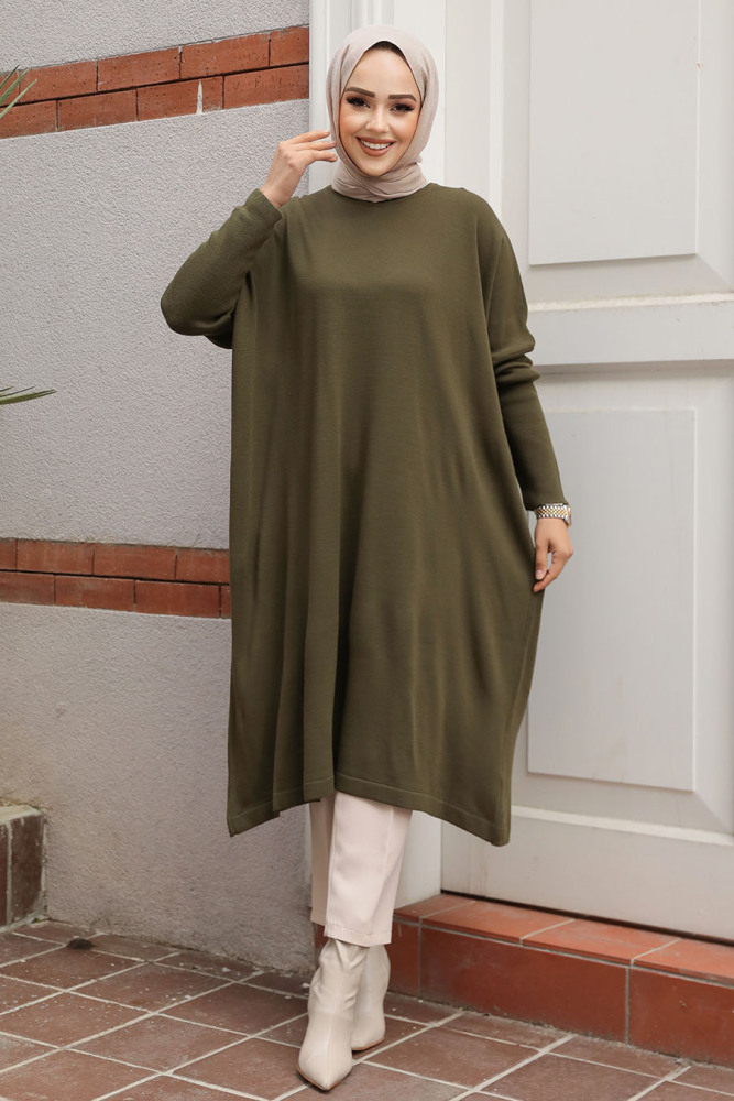 Haki Tesettür Triko Tunik 70082HK - 2