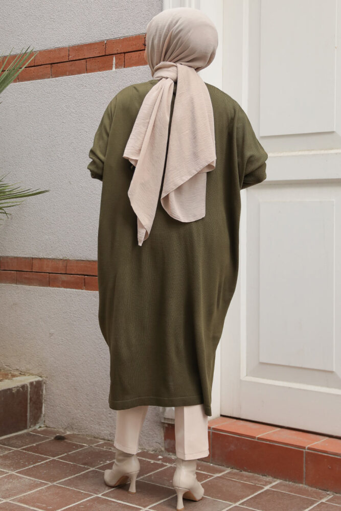 Haki Tesettür Triko Tunik 70082HK - 3