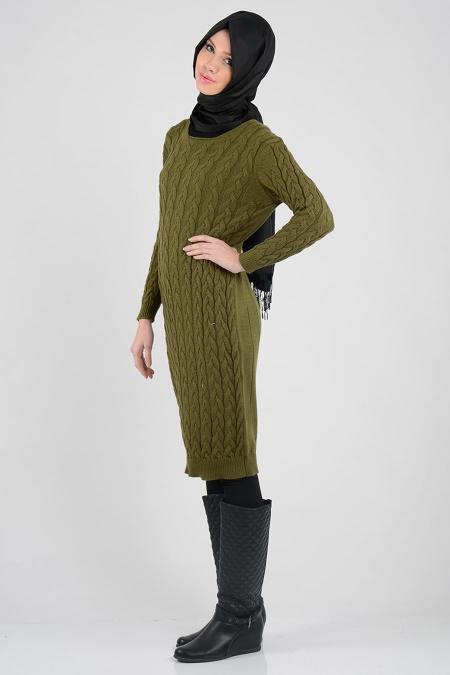 Haki Triko Tesettür Tunik 3061HK - 2