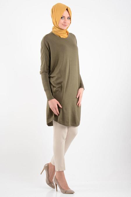 Haki Triko Tesettür Tunik 3132HK - 2