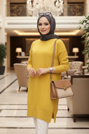 Hardal Tesettür Triko Kazak Tunik 17203HR - NEVA STYLE