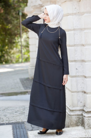 Hewes Line - Black Hijab Dress 523S - Thumbnail