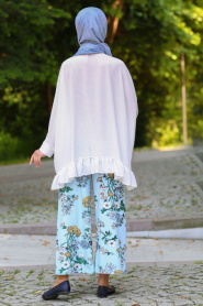 Hewes Line - Çiçek Desenli Bebek Mavisi Pantolon 611BM - Thumbnail