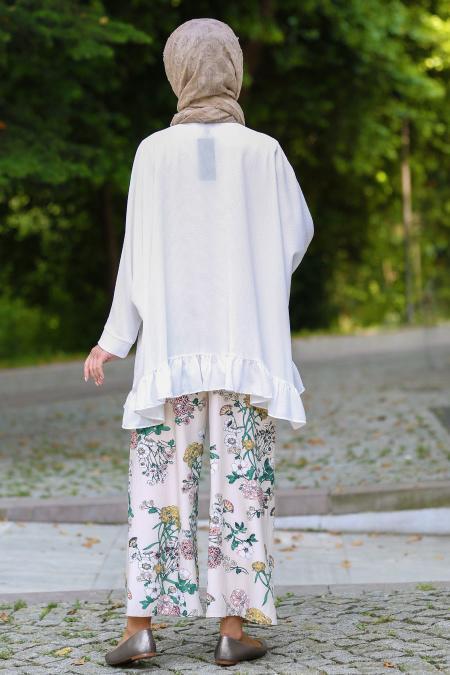 Hewes Line - Çiçek Desenli Ekru Pantolon 611E - 2