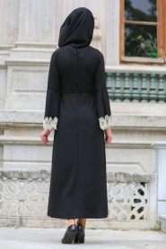 Hewes Line - Dantelli Volan Kol Siyah Tesettür Elbise 569S - Thumbnail