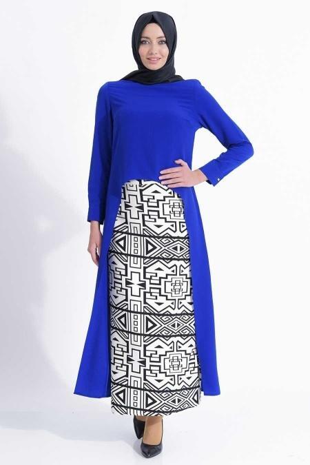 Hewes Line - Etek/Tunik Mavi Tesettür Takım 2152SX - 1
