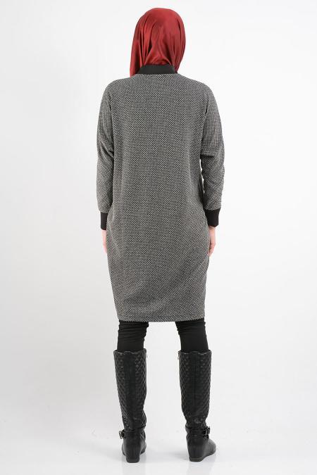 Hewes Line - Fermuarlı Siyah Tesettür Tunik 4023S - 3