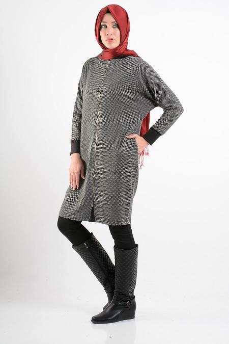 Hewes Line - Fermuarlı Siyah Tesettür Tunik 4023S - 2