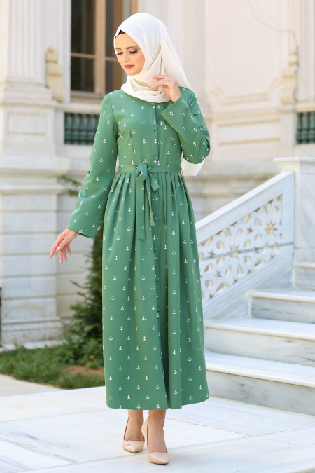 Hewes Line - Green Hijab Dress 593Y