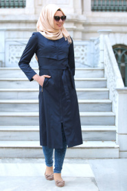 Hewes Line - Navy Blue Hijab Coat 149L - Thumbnail