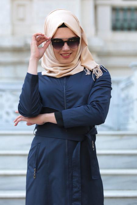 Hewes Line - Navy Blue Hijab Coat 149L - 3
