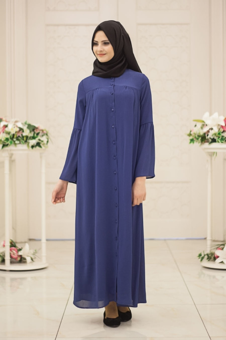 Hewes Line - Petrol Blue Hijab Dress 538PM