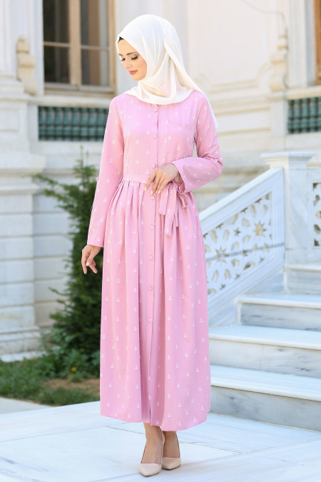 Hewes Line - Powder Pink Hijab Dress 593PD