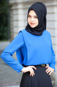 Hewes Line - Sax Blue Hijab Blouse 811SX - Thumbnail