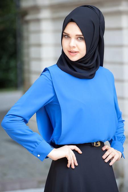 Hewes Line - Sax Blue Hijab Blouse 811SX - 2