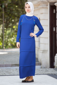 Hewes Line - Sax Blue Hijab Dress 523SX - Thumbnail