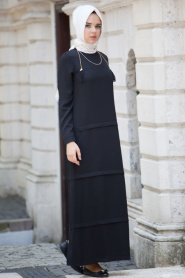 Hewes Line - Siyah Tesettür Elbise 523S - Thumbnail