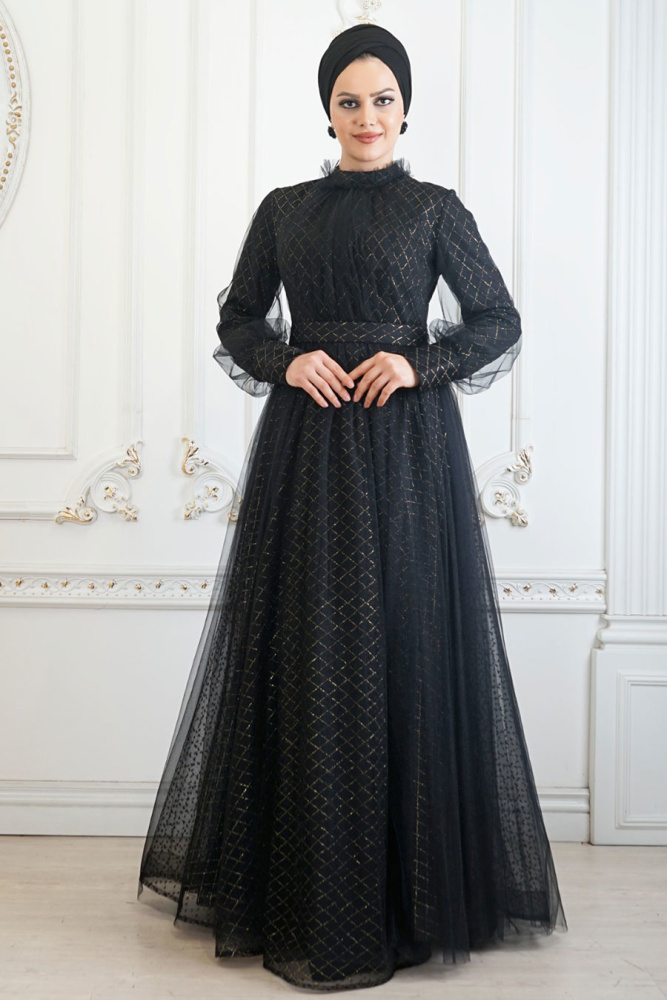 Hijab Evening Dress - Black Hijab Evening Dress 2232S - 1