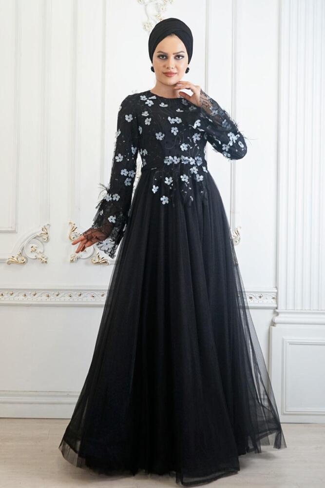 Hijab Evening Dress - Black Hijab Evening Dress 2236S - 1