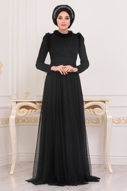 Hijab Evening Dress - Black Hijab Evening Dress 39890S - Thumbnail