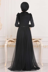 Hijab Evening Dress - Black Hijab Evening Dress 39890S - Thumbnail