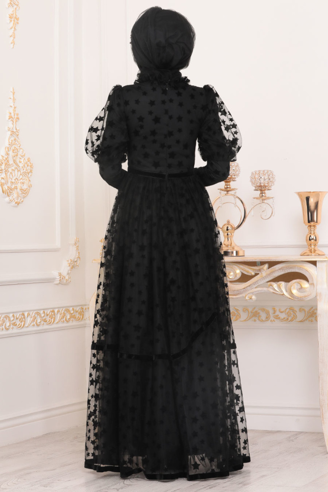 Hijab Evening Dress - Black Hijab Evening Dress 40361S - 2