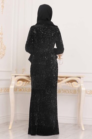 Hijab Evening Dress - Black Hijab Evening Dress 8733S - Thumbnail