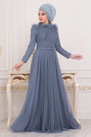 Hijab Evening Dress - Blue Hijab Evening Dress 39890M - Thumbnail