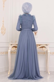 Hijab Evening Dress - Blue Hijab Evening Dress 39890M - Thumbnail