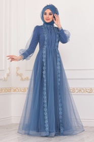 Hijab Evening Dress - Blue Hijab Evening Dress 40371M - Thumbnail