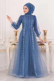Hijab Evening Dress - Blue Hijab Evening Dress 40371M - Thumbnail