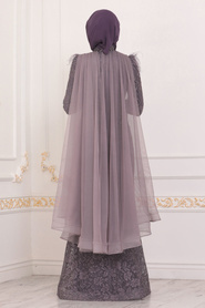 Hijab Evening Dress - Dark lila Hijab Evening Dress 40181KLILA - Thumbnail