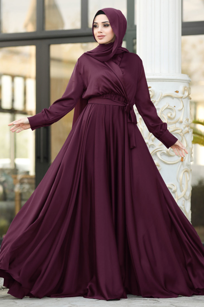 Hijab Evening Dress - Dark Purple Hijab Evening Dress 1418MU - 1