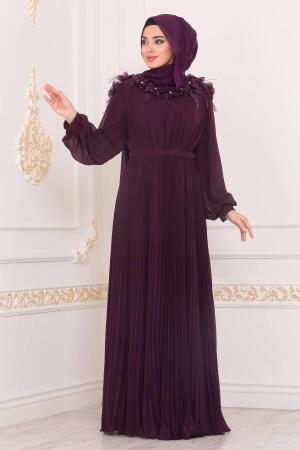 Hijab Evening Dress - Dark Purple Hijab Evening Dress 22570MU - Thumbnail