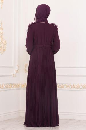 Hijab Evening Dress - Dark Purple Hijab Evening Dress 22570MU - Thumbnail