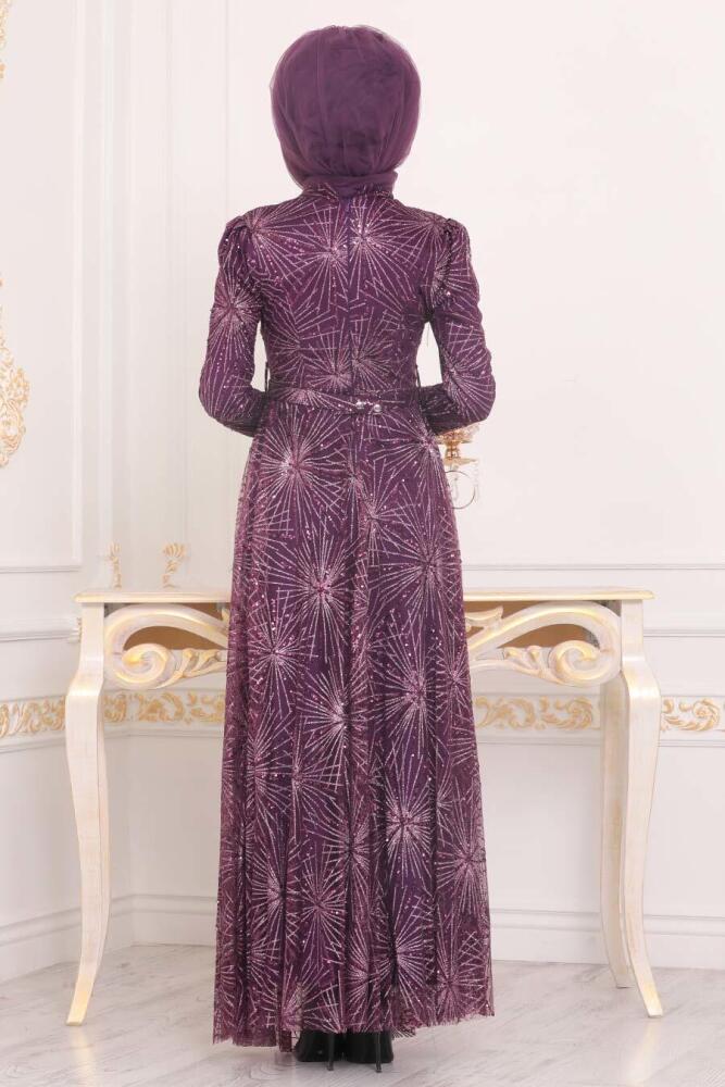 Hijab Evening Dress - Dark Purple Hijab Evening Dress 86652MU - 2