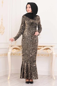 Hijab Evening Dress - Gold Hijab Evening Dress 8742GOLD - Thumbnail
