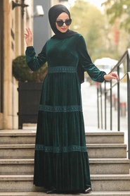Hijab Evening Dress - Green 50550Y - Thumbnail