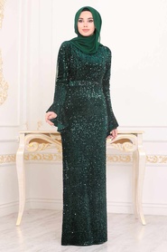Hijab Evening Dress - Green Hijab Evening Dress 8733Y - Thumbnail
