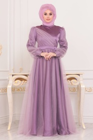 Hijab Evening Dress - Lila Hijab Evening Dress 22620LILA - Thumbnail
