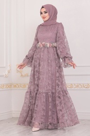 Hijab Evening Dress - Lila Hijab Evening Dress 40411LILA - Thumbnail