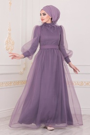 Hijab Evening Dress - Lila Hijab Evening Dress 40701LILA - Thumbnail