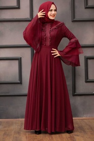 Hijab Evening Dress - Mahogany Hijab Evening Dress 2248BR - Thumbnail